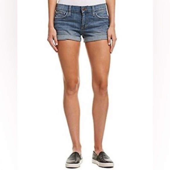 Joe’s Jeans Mid Rise Stretch Rolled Denim Shorts in Sharpay Wash Medium Wash - Picture 2 of 6